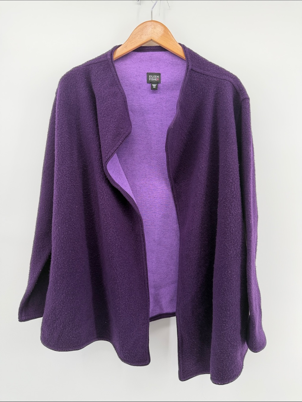 Eileen Fisher Wool Blend Open Front Cardigan in Purple XS A18